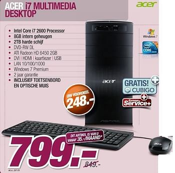 Promotions I7 multimedia desktop - Acer - Valide de 01/03/2012 à 24/03/2012 chez Auva
