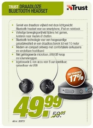 Promoties Draadloze bluetooth headset - Trust - Geldig van 01/03/2012 tot 24/03/2012 bij Auva