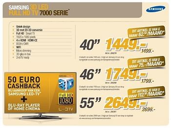 Promotions 3d led full hd tv 7000 serie - Samsung - Valide de 01/03/2012 à 24/03/2012 chez Auva