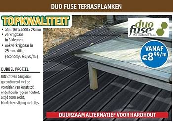 Promoties Duo fuse terrasplanken - Duo Fuse - Geldig van 07/03/2012 tot 31/03/2012 bij Bouwcenter Frans Vlaeminck