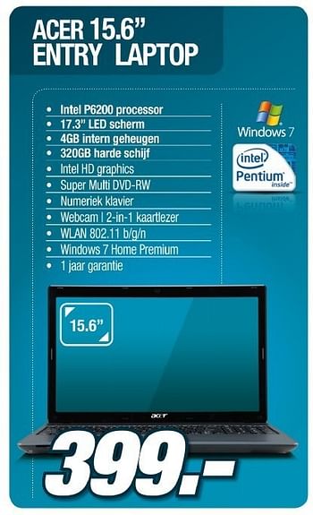 Promoties Entry laptop - Acer - Geldig van 07/03/2012 tot 24/03/2012 bij VCD
