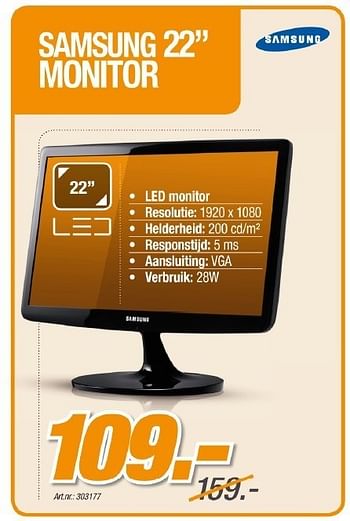 Promoties Monitor - Samsung - Geldig van 07/03/2012 tot 24/03/2012 bij VCD