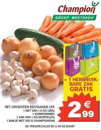 Promoties Set groenten bestaande - Huismerk - Champion - Geldig van 13/03/2012 tot 25/03/2012 bij Champion
