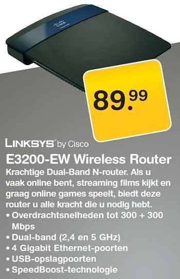 Promoties E3200-ew wireless router - Linksys - Geldig van 17/03/2012 tot 01/04/2012 bij MyCom