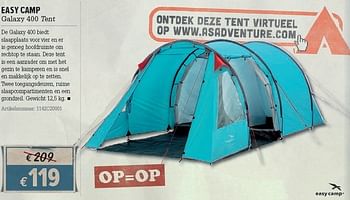 Promoties Galaxy 400 tent - Easy Camp - Geldig van 21/03/2012 tot 08/04/2012 bij A.S.Adventure