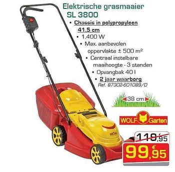 Promoties Elektrische grasmaaier sl 3800 - Wolf Garten - Geldig van 26/03/2012 tot 28/04/2012 bij Group Meno