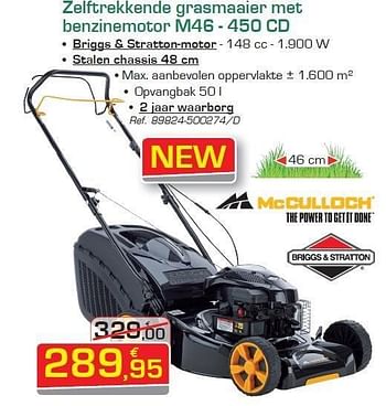 Promoties Zelftrekkende grasmaaier met benzinemotor m46 - 450 cd - Mc Culloch - Geldig van 26/03/2012 tot 28/04/2012 bij Group Meno