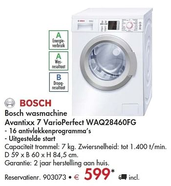 Vaarwel kabel Beeldhouwwerk Bosch Bosch wasmachine avantixx 7 varioperfect waq28460fg - Promotie bij  Colruyt