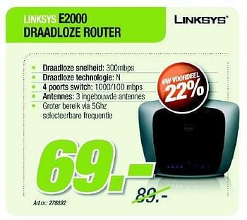 Promoties E200 draadloze router - Linksys - Geldig van 29/03/2012 tot 21/04/2012 bij Auva
