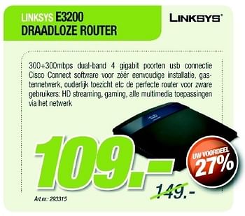 Promoties E3200 draadloze router - Linksys - Geldig van 29/03/2012 tot 21/04/2012 bij Auva