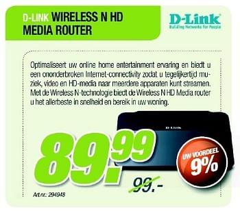 Promoties Wireless n hd media router - D-Link - Geldig van 29/03/2012 tot 21/04/2012 bij Auva