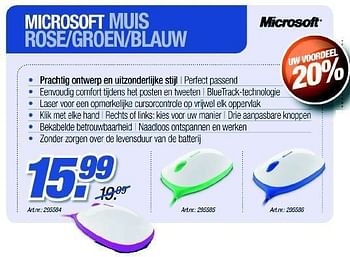 Promotions Muis rose-groen-blauw - Microsoft - Valide de 29/03/2012 à 21/04/2012 chez Auva