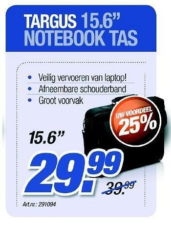 Promotions Notebook tas - Targus - Valide de 29/03/2012 à 21/04/2012 chez Auva