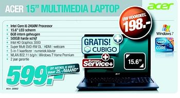 Promotions Multimedia laptop - Acer - Valide de 29/03/2012 à 21/04/2012 chez Auva