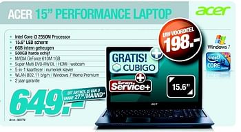 Promotions Performance laptop - Acer - Valide de 29/03/2012 à 21/04/2012 chez Auva