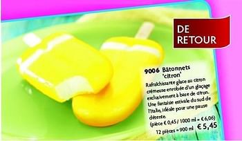 Promotions Bâtonnets citron - Produit maison - Bofrost - Valide de 01/04/2012 à 30/09/2012 chez Bofrost