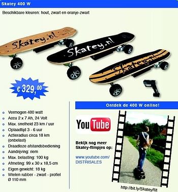 Promoties Skatey 400w - Skatey.nl - Geldig van 01/04/2012 tot 06/08/2012 bij Distrisales