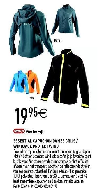 Promoties Essential capuchon dames grijs - win djack protect wind - Kalenji - Geldig van 07/04/2012 tot 20/04/2012 bij Decathlon
