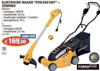 Promoties Elektrische maaier pow.xg6106t+trimmer - Powerplus - Geldig van 11/04/2012 tot 19/04/2012 bij Hubo