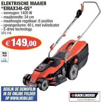Promoties Elektrische maaier emax34i-qs - Black & Decker - Geldig van 11/04/2012 tot 19/04/2012 bij Hubo