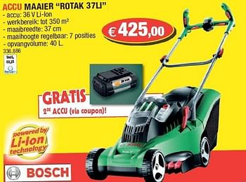 Promoties Accu maaier rotak 37li - Bosch - Geldig van 11/04/2012 tot 19/04/2012 bij Hubo