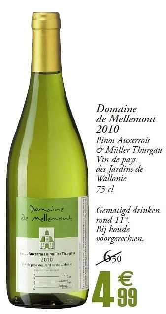 Promoties Domaine de mellemont 2010 pinot auxerrois & müller thurgau vin de pays des jardins de wallonie - Witte wijnen - Geldig van 24/04/2012 tot 06/05/2012 bij Champion