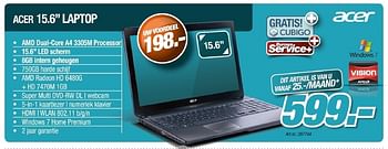 Promoties Acer 15.6 laptop - Acer - Geldig van 01/05/2012 tot 31/05/2012 bij Auva