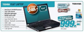 Promoties Toshiba 15.6 laptop - Toshiba - Geldig van 01/05/2012 tot 31/05/2012 bij Auva