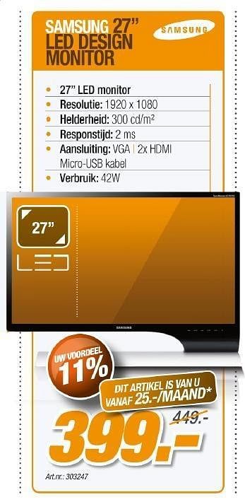Promoties Samsung 27 led design monitor - Samsung - Geldig van 01/05/2012 tot 31/05/2012 bij Auva