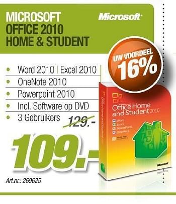 Promoties Microsoft office 2010 home & student - Microsoft - Geldig van 01/05/2012 tot 31/05/2012 bij Auva