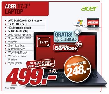 Promoties Acer 17.3 laptop - Acer - Geldig van 01/05/2012 tot 31/05/2012 bij Auva