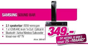 Promoties Samsung sound bar - Samsung - Geldig van 01/05/2012 tot 31/05/2012 bij Auva