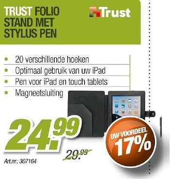 Promoties Trust folio stand met stylus pen - Trust - Geldig van 01/05/2012 tot 31/05/2012 bij Auva