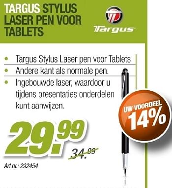 Promotions Targus stylus laser pen voor tablets - Targus - Valide de 01/05/2012 à 31/05/2012 chez Auva