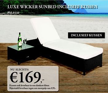Promoties Luxe wicker sunbed inclusief kussen - Huismerk - Paco - Geldig van 17/05/2012 tot 03/06/2012 bij Paco