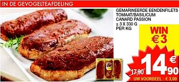 Promoties Gemarineerde eendenfilets tomaat-basilicum - Huismerk - Champion - Geldig van 22/05/2012 tot 27/05/2012 bij Champion
