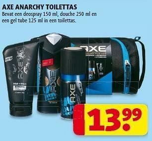 Promoties Axe anarchy toilettas - Axe - Geldig van 22/05/2012 tot 27/05/2012 bij Kruidvat