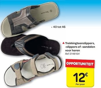 Promotions Trekkingteenslippers, -slippers of -sandalen voor heren - Produit maison - Carrefour  - Valide de 23/05/2012 à 04/06/2012 chez Carrefour