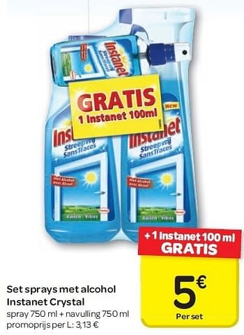 Promotions Set sprays met alcohol instanet crysta - Instanet - Valide de 23/05/2012 à 04/06/2012 chez Carrefour
