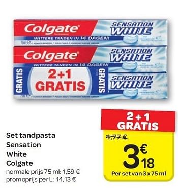 Promoties Set tandpasta sensation white colgate - Gillette - Geldig van 23/05/2012 tot 04/06/2012 bij Carrefour