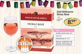 Promoties Zuid-afrikaanse shiraz rosé - Rosé wijnen - Geldig van 29/05/2012 tot 30/05/2012 bij Lidl