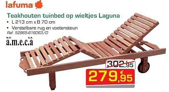 Promoties Teakhouten tuinbed op wieltjes laguna - Lafuma - Geldig van 29/05/2012 tot 23/06/2012 bij Group Meno