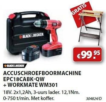 Promoties Accuschroefboormachine epc18cabk-qw - Black & Decker - Geldig van 04/06/2012 tot 15/07/2012 bij Group Meno