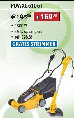 Promoties Grasmachine powxg6106t - Powerplus - Geldig van 04/06/2012 tot 30/06/2012 bij Bouwcenter Frans Vlaeminck