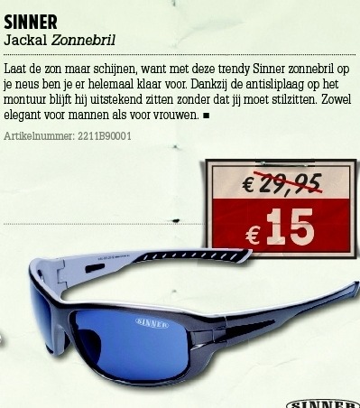 Promoties Jackal zonnebril - Sinner - Geldig van 07/06/2012 tot 01/07/2012 bij A.S.Adventure