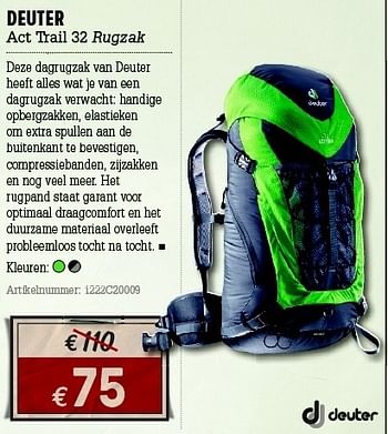Promoties Act trail 32 rugzak - Deuter - Geldig van 07/06/2012 tot 01/07/2012 bij A.S.Adventure