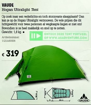Promoties Hogan ultralight tent - VAUDE - Geldig van 07/06/2012 tot 01/07/2012 bij A.S.Adventure