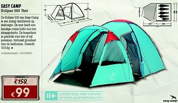 Promoties Easy camp eclipse 500 tent - Easy Camp - Geldig van 07/06/2012 tot 01/07/2012 bij A.S.Adventure
