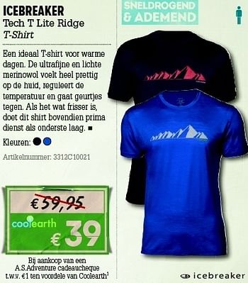 Promoties Tech t lite ridge t-shirt - Icebreaker - Geldig van 07/06/2012 tot 01/07/2012 bij A.S.Adventure