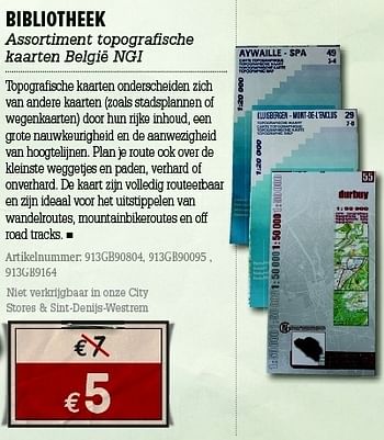 Promoties Bibliotheek assortiment topografische kaarten belgië - Huismerk - A.S.Adventure - Geldig van 07/06/2012 tot 01/07/2012 bij A.S.Adventure